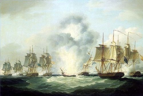 four_frigates_capturing_spanish_treasure_ships_5_october_1804_by_francis_sartorius_national_maritime_museumuk